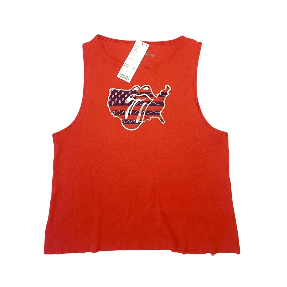 Rolling Stones Red Ribbed Tank Top USA Vintage America Retro Summer